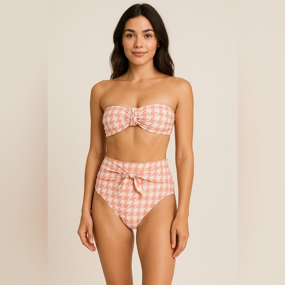 Lost + Wander NWT Pink Houndstooth Bikini Set - Size Small